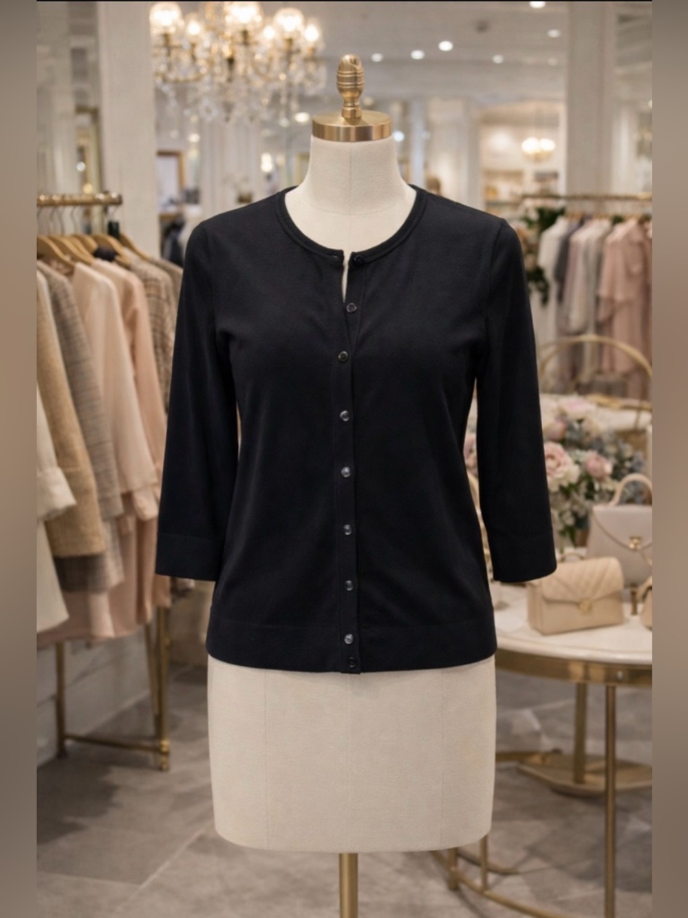 Classic Ann Taylor black cardigan in a luxe silk blend